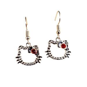 Brand New S925 Silver Hello Kitty With Red Ribbon Earrings